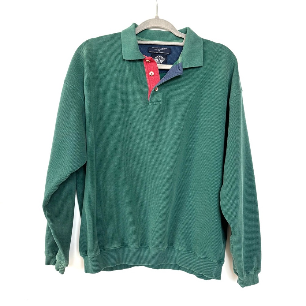 Vintage 90’s Levi’s Dockers Long Sleeve Green Cotton Pique Polo Rugby Pullover M - Picture 8 of 8